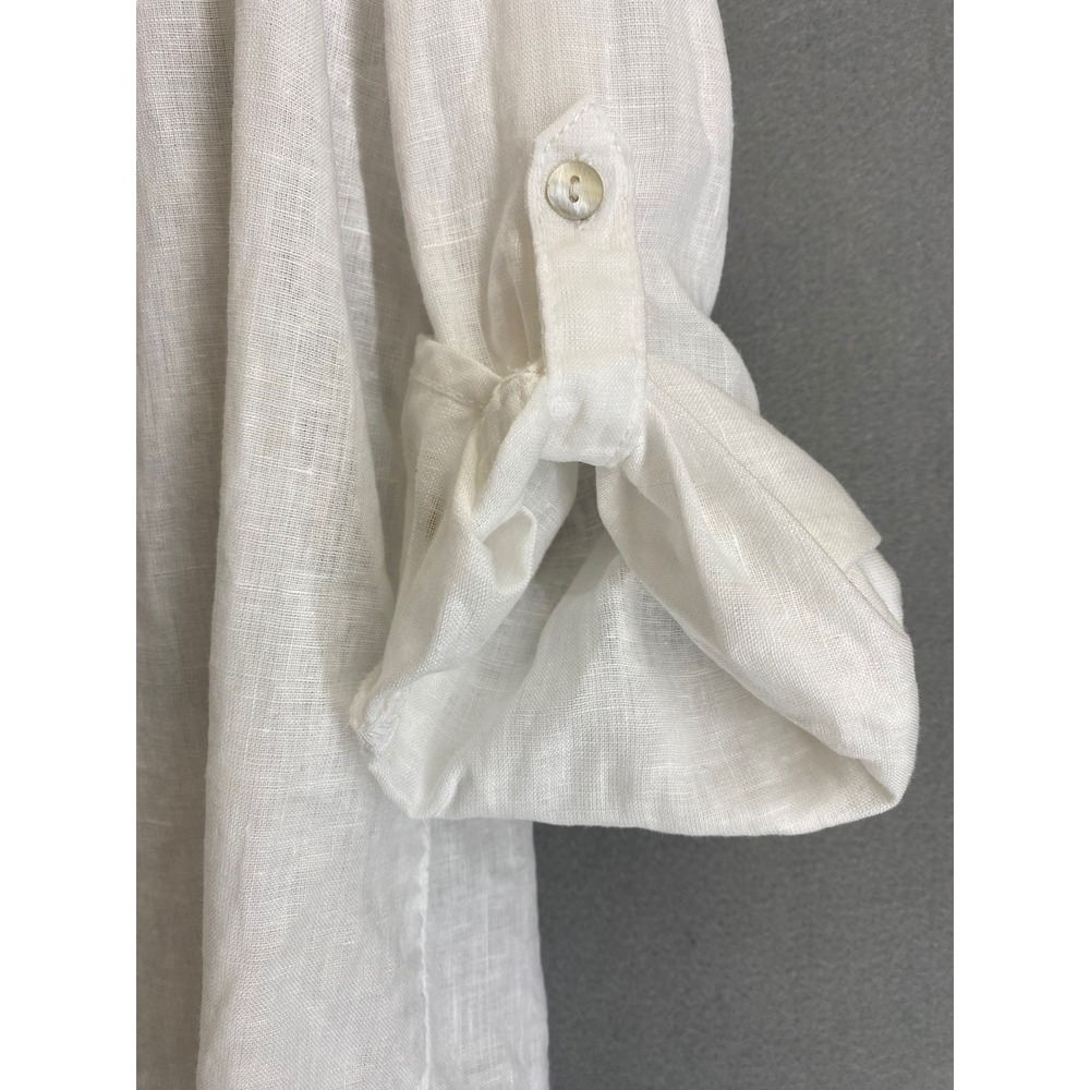 Sigrid Olsen Womens White 100% Linen Roll Tab Button Down Shirt Large Classic - Picture 6 of 9